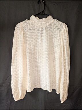 LOFT Sheer Lace Mock Neck Blouse